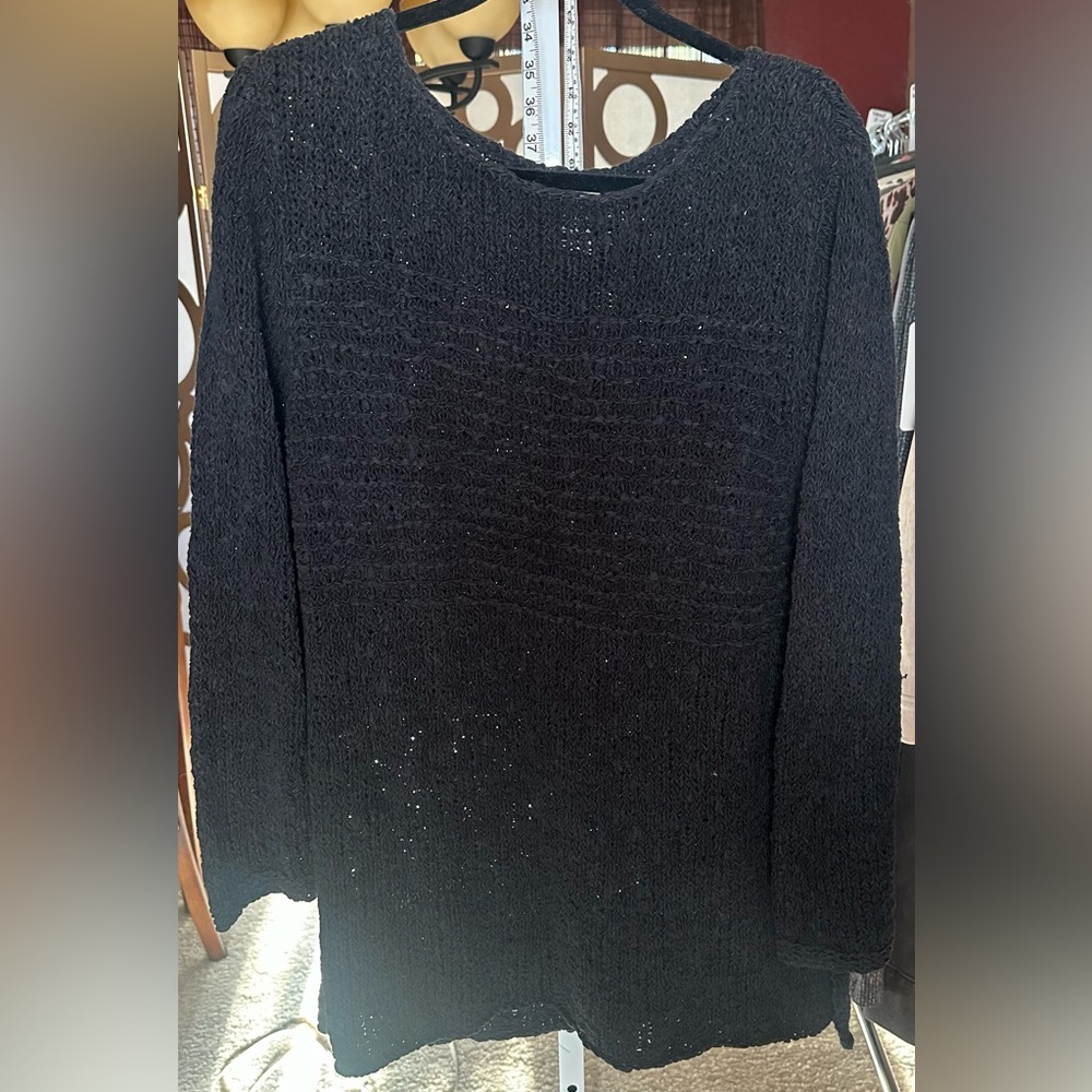 J. Jill Black Textured Knit Sweater XL Boho Loose Knit Side Slit